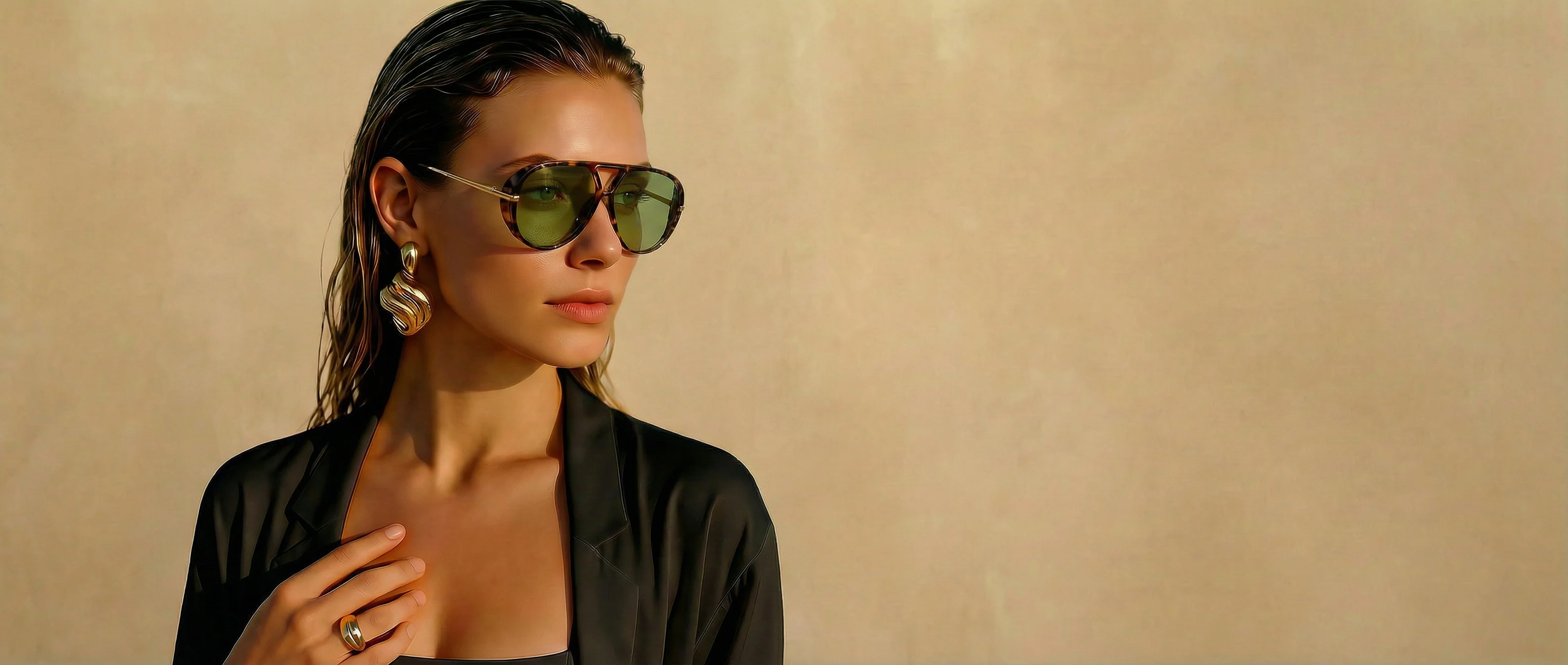 Modelo usando oculos de sol